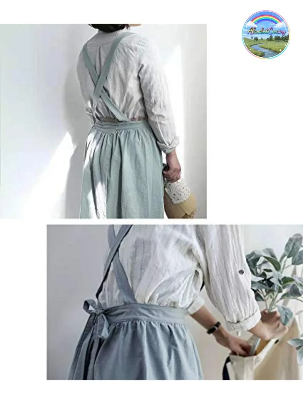 Cotton Linen Apron with Pockets Cross-Back Straps for Kitchen Gardening